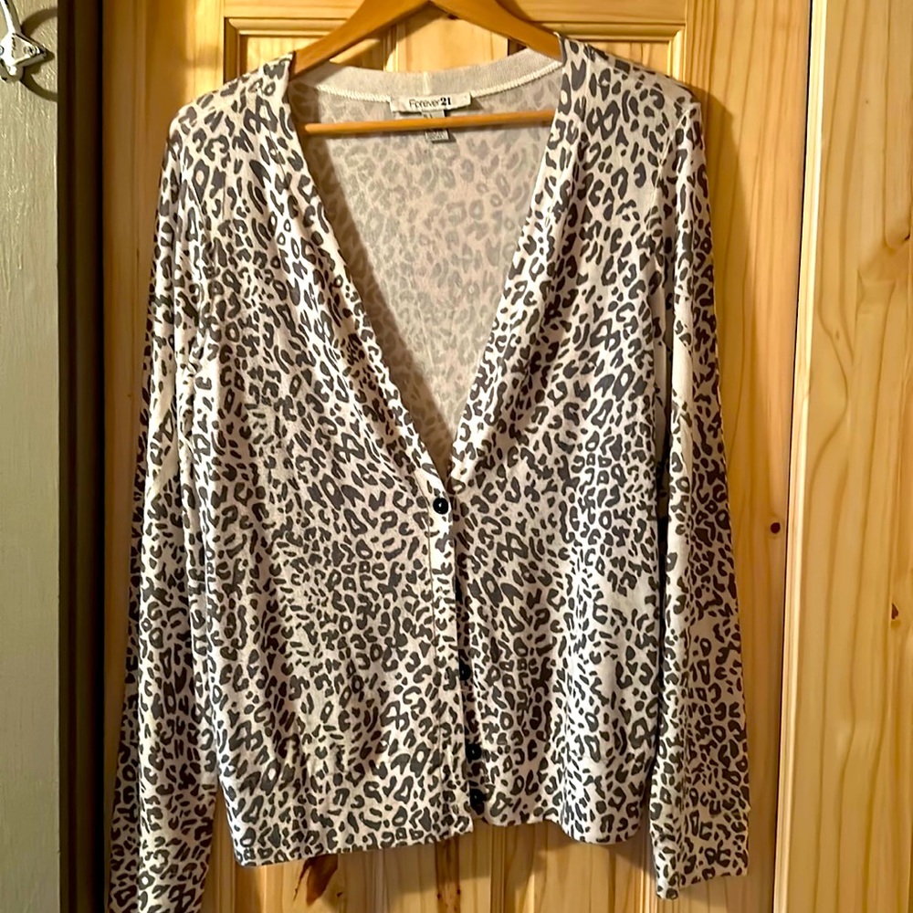 Leopard print button up sweater